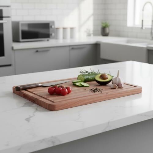 Doğal Akasya Ahşap Doğrama ve Kesme Tahtası - Kesme Panosu - 40X26X1.5 cm Çok Amaçlı Sunum Tepsisi, Peynir ve Et Servis Tahtası