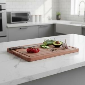 Doğal Akasya Ahşap Doğrama ve Kesme Tahtası - Kesme Panosu - 40X26X1.5 cm Çok Amaçlı Sunum Tepsisi, Peynir ve Et Servis Tahtası