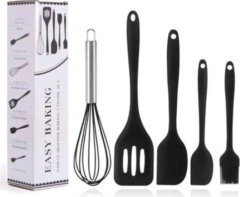5 Parça Siyah Silikon Spatula Seti | Yanmaz, Yapışmaz ve Isıya Dayanıklı