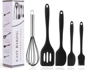 5 Parça Siyah Silikon Spatula Seti | Yanmaz, Yapışmaz ve Isıya Dayanıklı