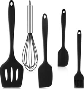 5 Parça Siyah Silikon Spatula Seti | Yanmaz, Yapışmaz ve Isıya Dayanıklı