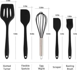 5 Parça Siyah Silikon Spatula Seti | Yanmaz, Yapışmaz ve Isıya Dayanıklı