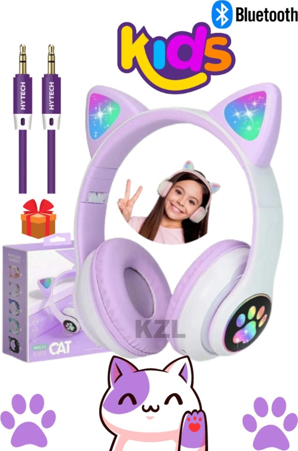 Kulak Üstü Bluetooth Kulaklık Mor Renk Anc Mikrofon Fm Radyo Sd Kart Aux Girişli