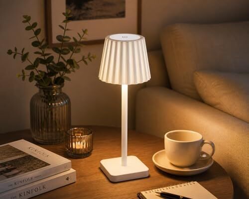 Merida Şarjlı LED Masa Lambası | 3 Renk (3000K-4500K-6000K) Dimmer Ayarlı | Dokunmatik | Kablosuz | Type-C Şarjlı | Dekoratif Ambiyans Aydınlatma | 38 cm (Beyaz)