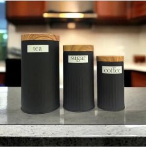 Ucr Home 3'lü Set Metal Çay Kahve Şeker Saklama Kavanozu - Siyah