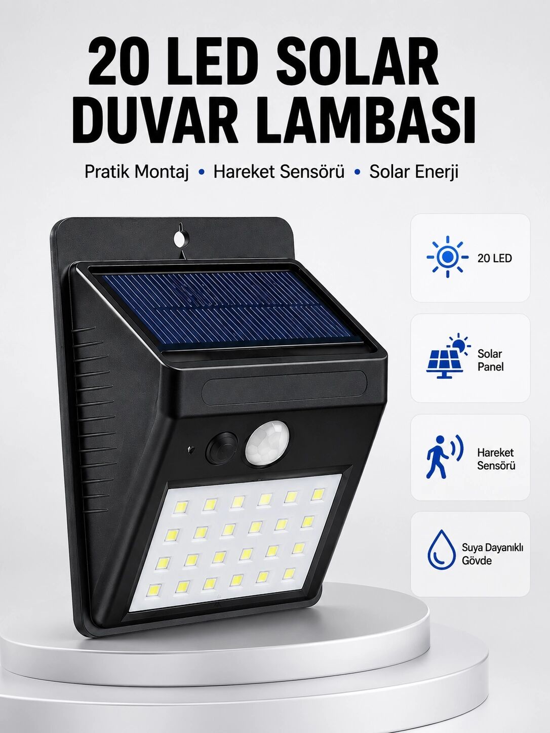 Su Geçirmez IP65 20 LED Solar Sensörlü Bahçe ve Veranda Aydınlatma Yeni Nesil