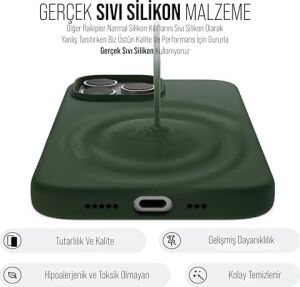 iPhone Kılıf Ince Sıvı Silikon 3 Katmanlı Tam Kaplamalı Yumuşak Jel Kauçuk Kılıf Kapak (Asker Yeşili (45), iPhone 15 Pro)