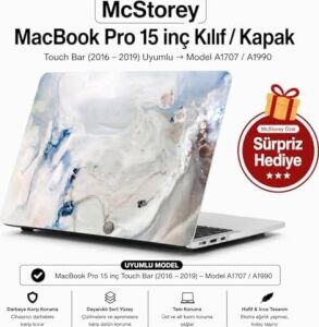 MacBook Pro 15 Mermer Desenli Kılıf A1707 A1990 Uyumlu Baskılı Sert Kılıf Ince Hafif Koruyucu Kapak R-39
