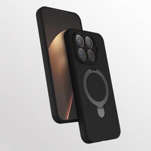 - Xiaomi 15T Pro ile Uyumlu Mi Kılıf Magsafe ile Uyumlu Halkalı Extra Standlı Içi Kadife Yumuşak Renkli Silikon Samara Kapak - Siyah