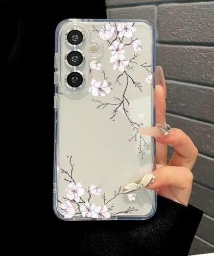 Galaxy S24 Fe ile Uyumlu SFF01 Şeffaf Tasarımlı Kılıf - Ince, Hafif ve Dayanıklı Koruma, Kamera ve Tuşlarla Tam Uyumlu Şeffaf Telefon Kapağı (Kirazçiçeği)