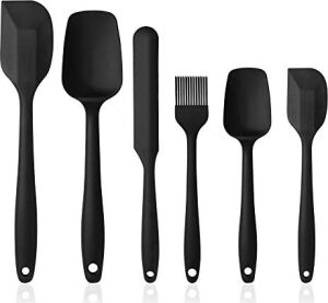 Vicloon Silikon Mutfak Yardımcısı, 6 Adet Silikon Spatula, Çorba Kaşığı, Fırın Fırçası, Spatula, Isıya Dayanıklı ve Yapışmaz, Paslanmaz Çelik ve Dikişsiz Tek Parça Tasarım (Siyah)