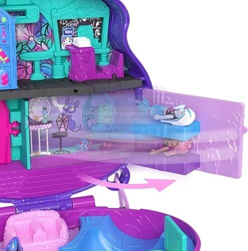 High Temalı Kompakt Oyun Seti 3 Mikro Bebek ve 10 Aksesuar Bulunan, Açıldığında Liseye Dönüşen Polly Pocket  High Kompakt Oyun Seti HVV58