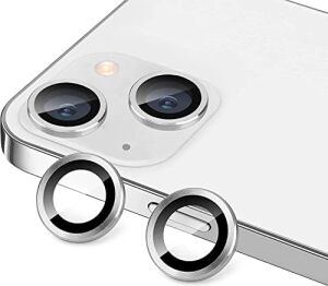 Iphone 14-14 Plus ile Uyumlu Alüminyum Alaşım Çerçeveli Tempered Glass Kamera Lens Koruyucu Kırılmaz Cam (Gümüş)