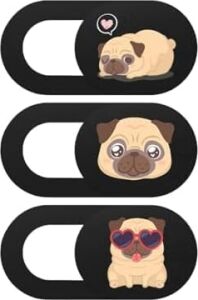 Webcam Cover 3 Lü Set Laptop Tablet Telefon Uyumlu Pug Köpek Desenli Kamera Kapatıcı Ultra Ince Gizlilik Koruma Slider Kapak Çok Renkli