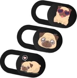 Webcam Cover 3 Lü Set Laptop Tablet Telefon Uyumlu Pug Köpek Desenli Kamera Kapatıcı Ultra Ince Gizlilik Koruma Slider Kapak Çok Renkli