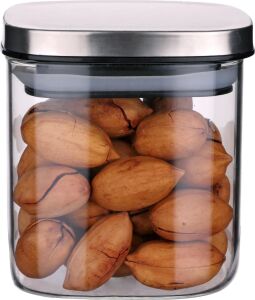 450 ml Metal Kapaklı Borosilikat Cam Kavanoz, Silikon Contalı Kuru Gıda Saklama Kabı, Kahve Çay Baharat Kuruyemiş Için Şeffaf Cam Erzak Kabı, 10 x 10 x 10 Cm, 1 Adet