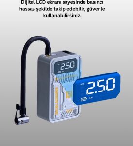 6000MAH Bataryalı LED Ekranlı Akıllı Hava Kompresörü