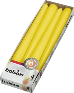Bolsius Sarı Konik Şamdan Mumlar 4 Paket - 24,5 cm - 7,5 Saat Yanan Damlamayan Mumlar - Akşam Yemeği, Parti, Düğün Dekoru Için Uzun Mum Seti