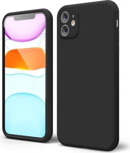 Apple iPhone 11 Kılıf 6.1 ile Uyumlu,  Ince Sıvı Silikon 3 Katmanlı, Kamera Koruyuculu, Tam Kaplamalı Yumuşak Jel Kauçuk Kılıf Kapak 6.1 Inç, Siyah
