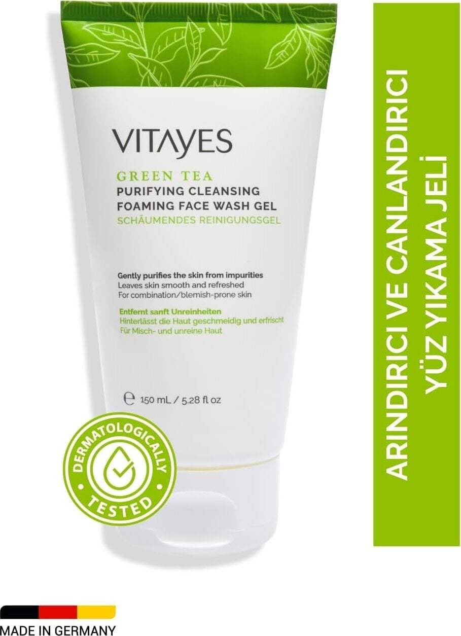Vıtayes Yüz Temizleme Jeli Akne Siyah Noktaya Yatkın Ciltler Için Yeşil Çay Özlü, 150 ml