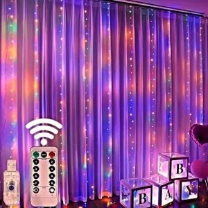 Senon Kumandalı Peri Tel LED Aydınlatma 300 Ledli Perde Işık 10 Saçaklı 3x3 Metre Dekoratif Duvar Işığı USB Kablolu (Rgb Çok Renkli)