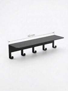 Yapışkanlı Metal Banyo Rafı 5 Kancalı Duvar Rafı Organizer Dekoratif Raf Siyah Paslanmaz Duvar Rafı Havluluk Askılık Banyo Mutfak Çok Amaçlı Raf
