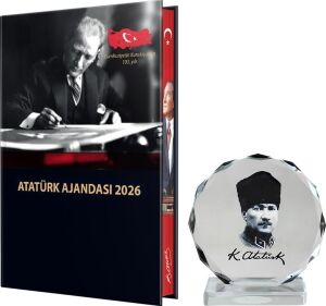 2026 Atatürk Ciltli Ajanda ve Müzkli ve Kristal Portre