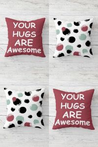 Your Hugs Are Awesome Sevgili Gizli Fermuarlı Kırlent Kılıfı Koltuk Yastık Kılıfı TAKIM(4ADET), Bordo-Yeşil 43 x 43