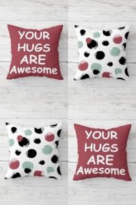 Your Hugs Are Awesome Sevgili Gizli Fermuarlı Kırlent Kılıfı Koltuk Yastık Kılıfı TAKIM(4ADET), Bordo-Yeşil 43 x 43