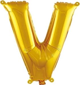 V Harfi 16 Inç Gold Renk Folyo Balon 36 cm (Altın)