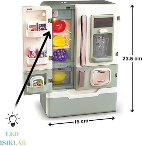 /oyuncak Buhar Efektli Buzdolabı 28 Parça Aksesuarlı Sesli Müzikli LED Işıklı Pilli Eğitici Gerçekçi