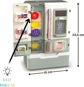 /oyuncak Buhar Efektli Buzdolabı 28 Parça Aksesuarlı Sesli Müzikli LED Işıklı Pilli Eğitici Gerçekçi