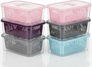 6'lı Süzgeçli Fresh Saklama Kabı Seti 1.6 Lt Plastik Saklama Set 6 Adet
