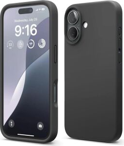 & Aksesuar iPhone 16 Plus ile Uyumlu Içi Kadife Dışı Mat Yapıya Sahip Koruma Sağlayan Lansman Silikon Kılıf (Siyah)