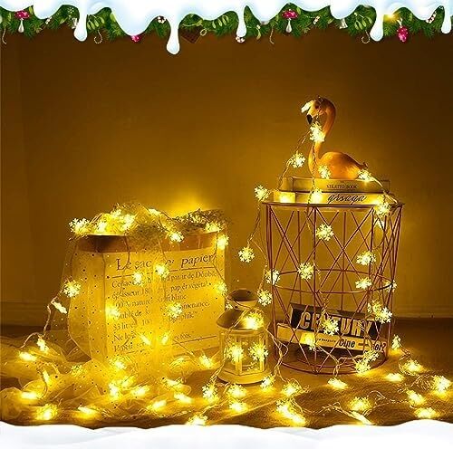 5 Metre LED Işıklı 28'li Kar Tanesi Işık Zinciri Dekoratif Pilli Aydınlatma Ev Dekorasyonu Süsleme Salon Oda Merdiven Balkon Süslemeleri Için Yılbaşı Eğlence Doğum Günlerine Özel Aydınlatma