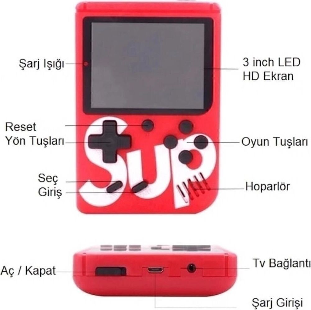 400 Nostalji Oyunlu Mini Atari Çift Kol Kırmızı Renk Bluetooth Yok Oyun Konsolu - Elektronik