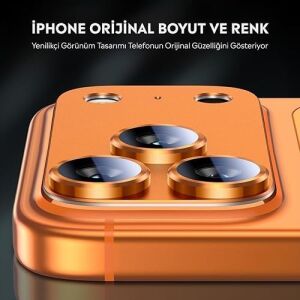 iPhone Uyumlu Full Kamera Lens Koruyucu Darbe Dayanıklı Temperli Cam Tam Koruyucu Kamera Lens Cam Film Çizilme Önleyici (Turuncu, iPhone 17 Pro)