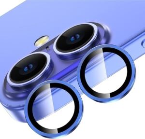 Madnova iPhone 16/16 Plus Için Kamera Koruyucu Alüminyum Alaşım Çerçeveli Tempered Glass iPhone Kamera Lens Koruyucu (Mavi)