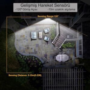 Güneş Enerjili Hareket Sensörlü, 6 Taraflı 104 LED AYDINLATMA/GT-SL13