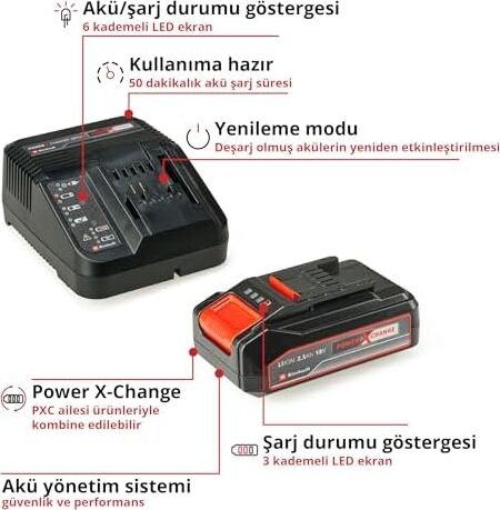 Orijinal  18 V 2.5 Ah Pxc Başlangıç Kiti (Akü ve Şarj Cihazı, 18 V, Maks. Güç 720 W, Tüm Pxc Cihazları Için, Akü Yönetim Sistemi, 3'lü LED Gösterge) - 4512097