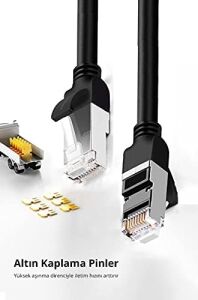 Cat6 Saf Bakır Metal Konnektör Ethernet Kablosu Siyah 10 Metre