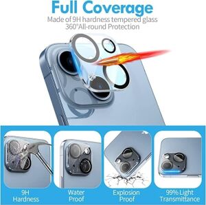 iPhone 14 ve 14 Plus Uyumlu Kamera Lens Koruyucu Temperli Cam Kamera Koruyucu 9h Sertlik Hd Şeffaf Kamera Lens Kapağı Cam Film