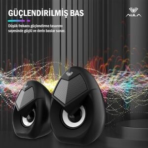 Aula N-69 2 * 3W Rgb LED Işıklı Masaüstü Oyuncu Laptop Pc Bilgisayar Hoparlörü