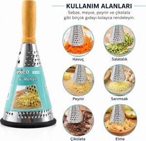 Huni Model Rende - 3 Bölümlü - Paslanmaz Çelik - Ahşap Bambu Saplı - Silikon Taban