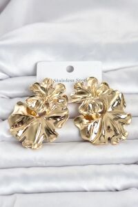 316L Çelik Gold Renk Lotus Model Kadın Küpe