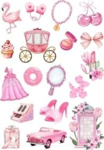 Karışık Pembe Vintage 180 Adet Sticker Seti (10 Sayfa) Tek Ebat