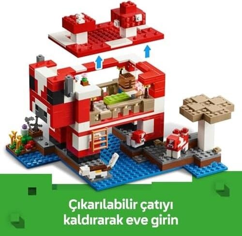 Moshroom Evi 21270 – 8 Yaş ve Üzeri Erkek ve Kız Çocuklar Için Mantar Tarlaları, Steve Figürü ve Yaratıklar Içeren Rol Yapım Oyuncağı Yapım Seti, Doğum Günü Hediyesi Fikri (500 Parça)