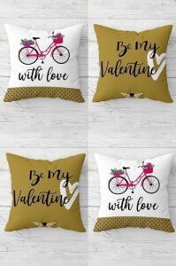 Be My Valentine Sevgili Bisiklet Gizli Fermuarlı Kırlent Kılıfı Koltuk Yastık Kılıfı TAKIM(4ADET), Haki-Beyaz 43 x 43