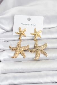 316L Çelik Gold Renk Deniz Yıldızı Model Kadın Küpe