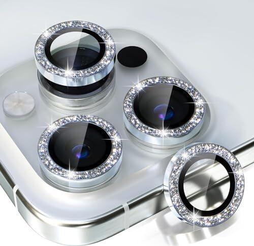 iPhone 15 Pro/iphone 15 Pro Max Elmas Taşlı Lens Koruyucu Premium Kalite ve Görünüm Gümüş Renk